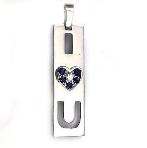 Diamond blue sapphires white gold I Love U pendant