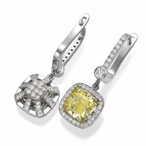 Yellow cushion cut diamonds & diamonds earrings model Saline