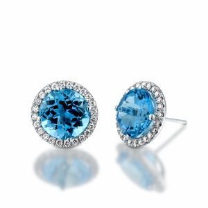 Blue Topazes & diamonds halo earrings model Bella