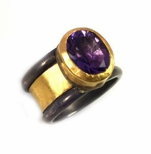 Hand made bezel Amethyst Solitaire ring