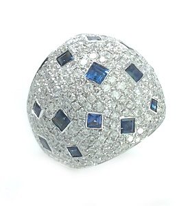 Blue Sapphires & diamonds dome ring model Dona