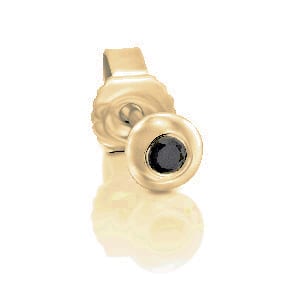 Black diamond stud bezel earring piercing - yellow gold