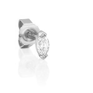 Marquise cut diamond stud earring piercing - white gold