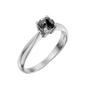 Black diamond solitaire white gold ring royal 0.60 carats