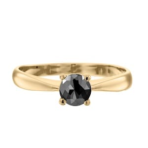 Black diamond solitaire yellow gold ring royal 1 carat