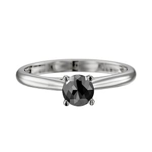 Cathedral solitaire ring white gold with black diamond