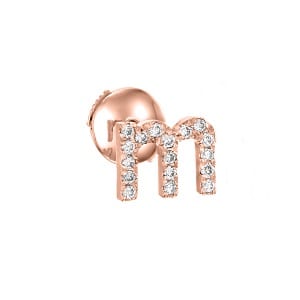 Diamonds rose gold earring piercing letter M - English Alphabet