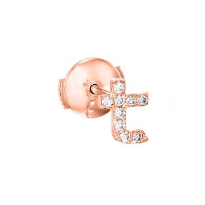Diamonds rose gold earring piercing letter T - English Alphabet