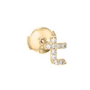Diamonds yellow gold earring piercing letter T - English Alphabet