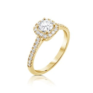 Cushion diamond halo diamonds yellow gold ring model May